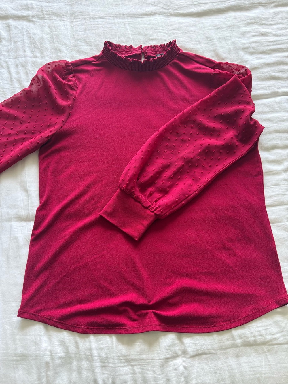 Adrianna Papell Jewel dark red/maroon Ruffle-Neck Long Sleeve Top